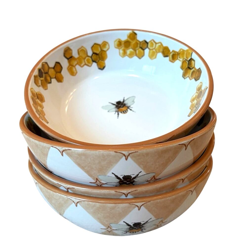 MacKenzie-Childs QUEEN BEE Stoneware Bowls 6.25in Set of 4 Portugal NEW